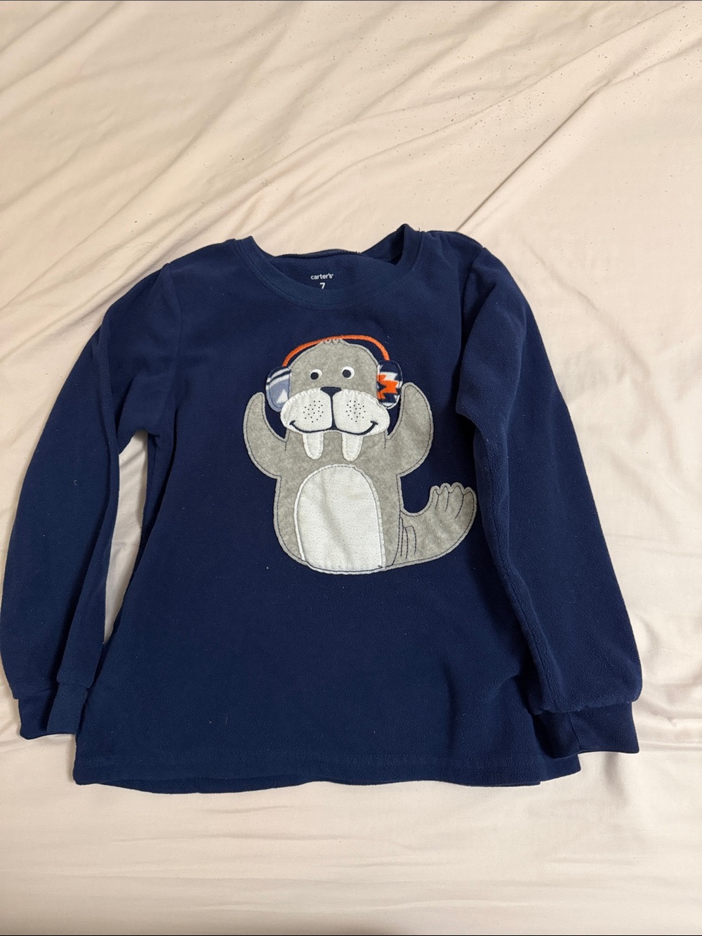 Carter's Navy Long-Sleeve Top with Gray Walrus Applique and Orange Accent Pj